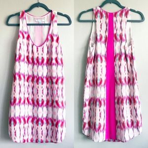 Charlie Jade Pink 100% Silk Ikat Print Racerback Dress  Hot Pink EUC Size XS